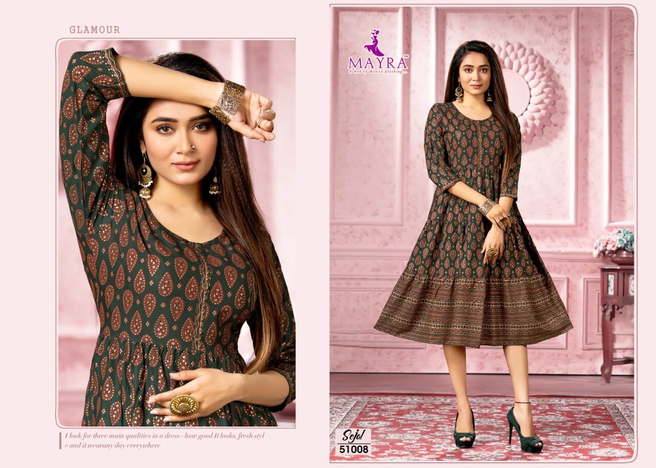 Mayra Sejal Rayon Printed Regular Wear Latest Anarkali Kurti Collection